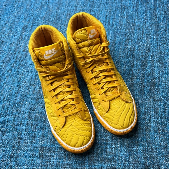Nike Blazer Mid Quilted Sneakers in Mustard Yellow White - Picture 2 of 9